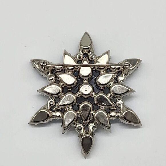 Blue Glass Cabochon Faceted Rhinestone Brooch Star Shape Open Back Silver VTG - Picture 3 of 9